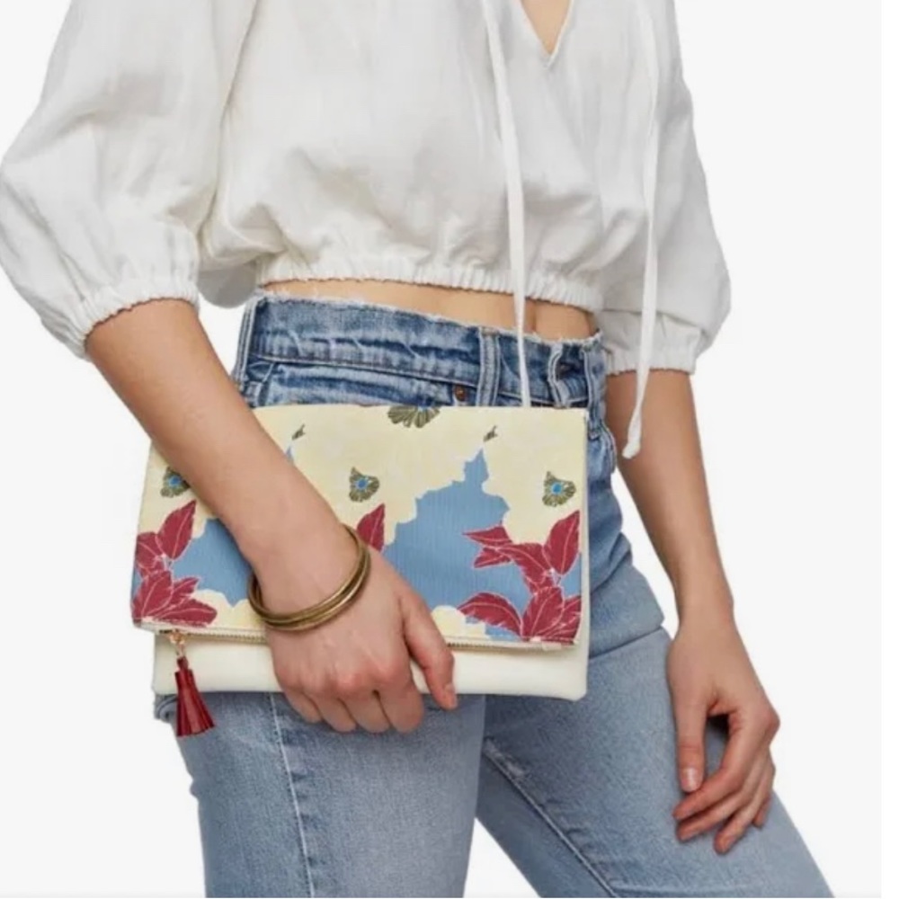 Rachel Pally Cream Floral Reversible Clutch Yellow